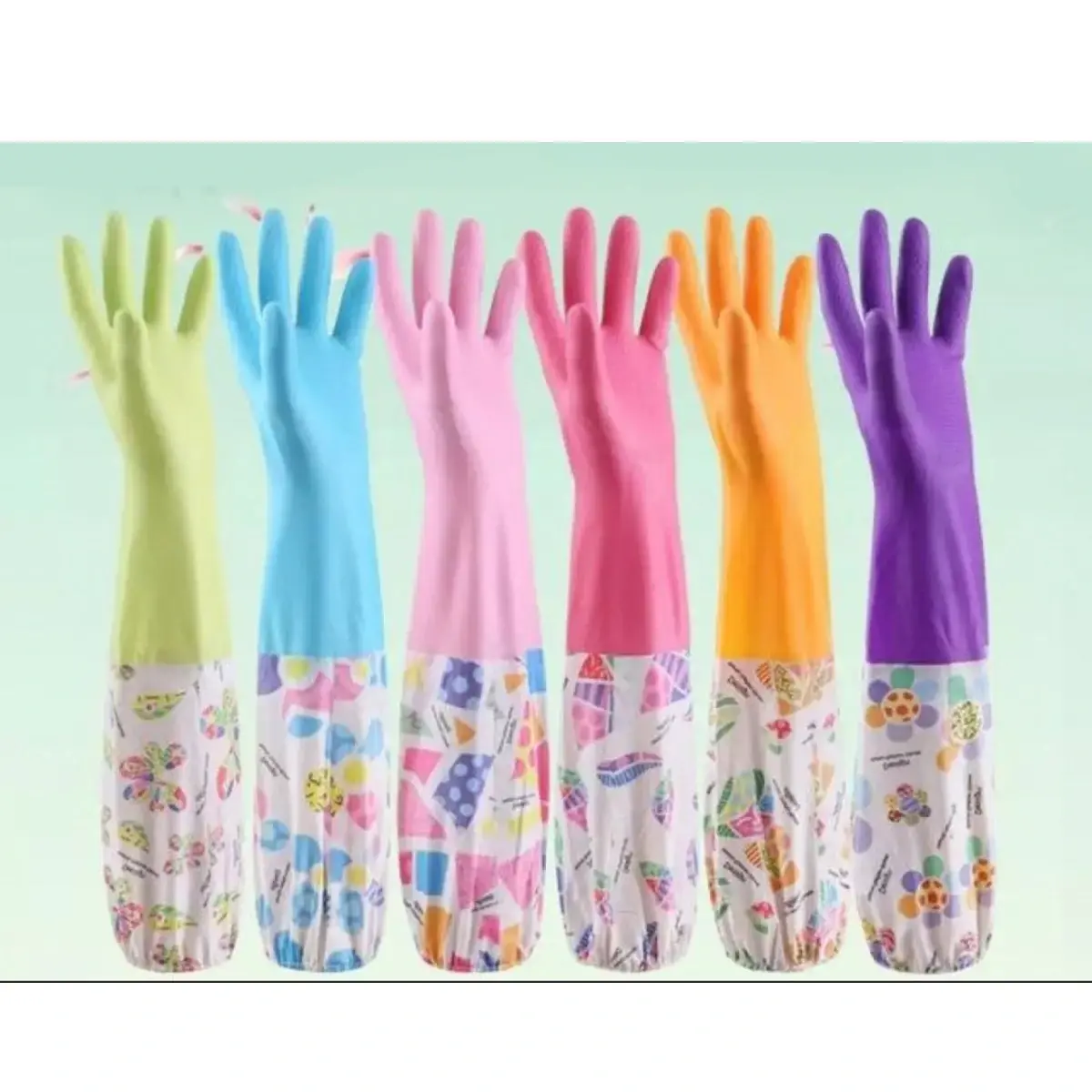 High Quality Full Hand Printed Dish Washing Gloves (Multicolor) - Image 2